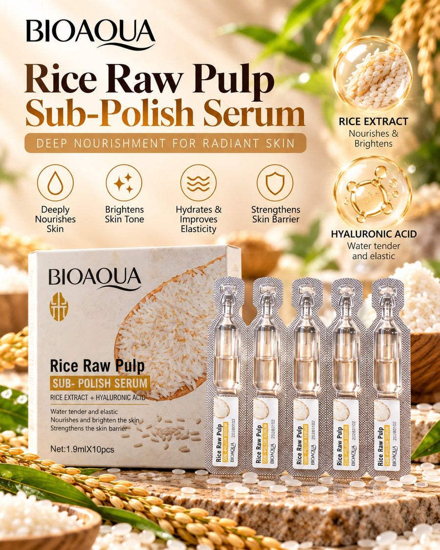 Bioaqua Rice Raw Pulp Sub-Polish Serum box and ampoules, 1.9ml each, pack of 10