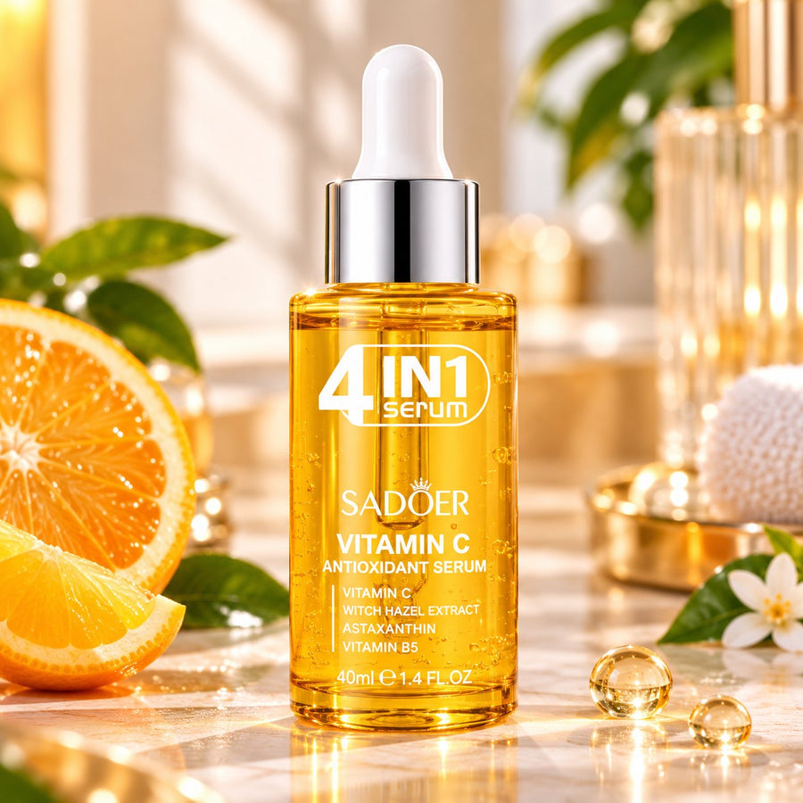 Sadoer 4-in-1 Vitamin C Antioxidant Serum 40ml bottle with white dropper and silver-coloured collar