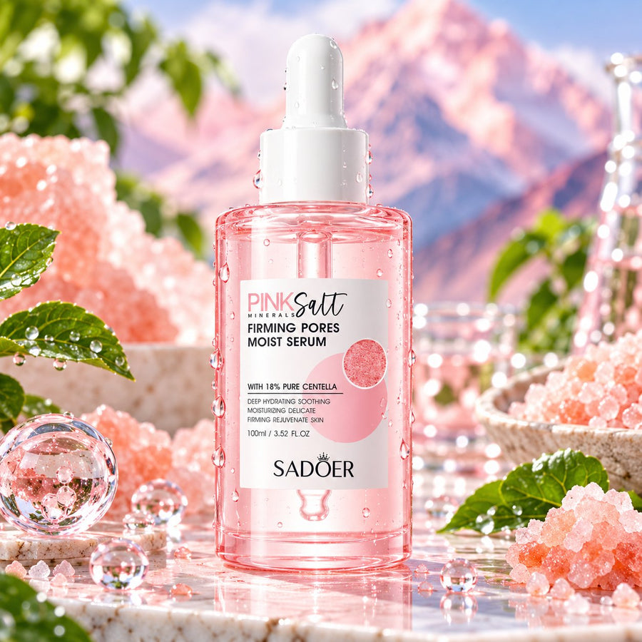 Sadoer Pink Salt Firming Pores Moist Serum 100ml clear bottle with white dropper