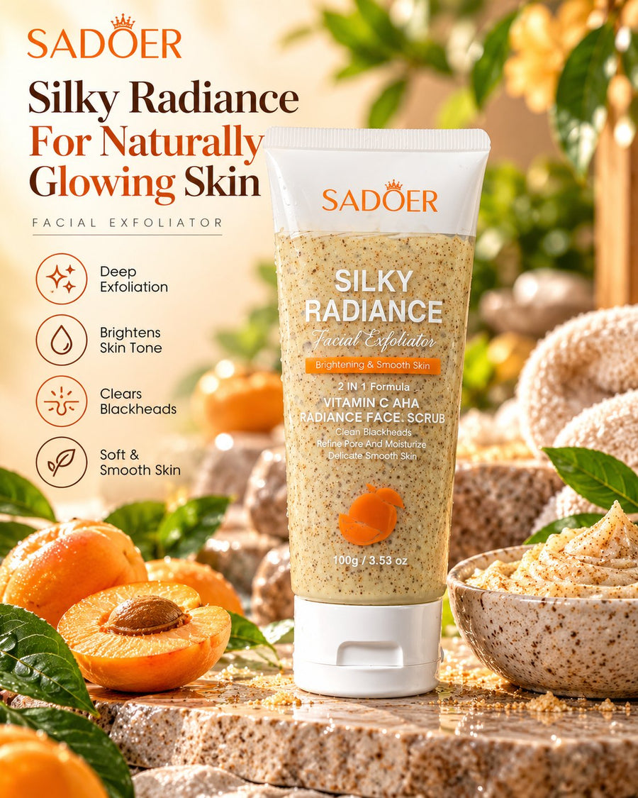 Sadoer Silky Radiance Facial Exfoliator 100g clear tube with white cap