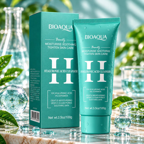 Bioaqua Hyaluronic Acid Cleanser 100g teal tube and matching box