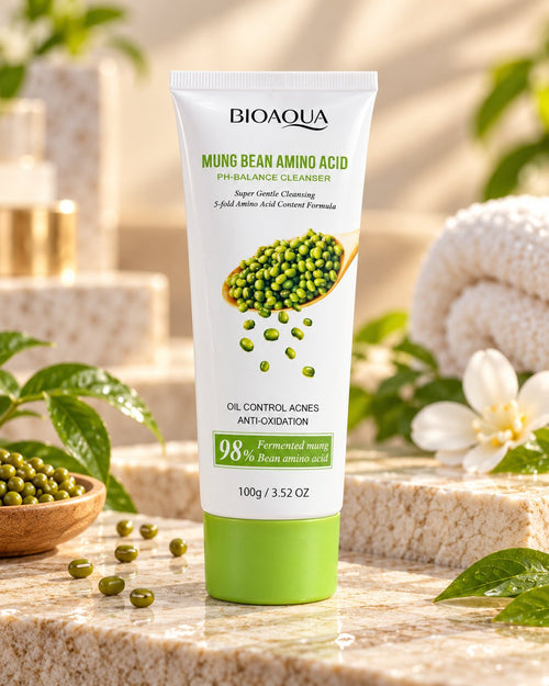 Bioaqua Mung Bean Amino Acid pH-Balance Cleanser 100g tube with green cap
