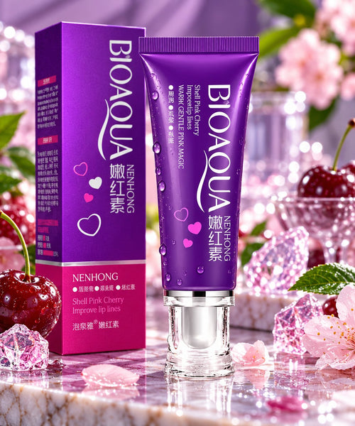 Bioaqua Nenhong Shell Pink Cherry lip care cream purple tube and matching box