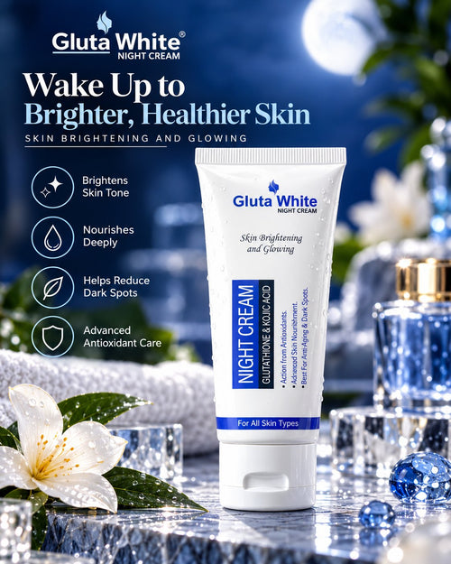 Gluta White Night Cream white tube with blue detailing and flip-top cap