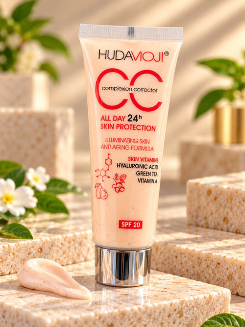 Huda Moji CC Complexion Corrector SPF 20 tube with silver-coloured cap