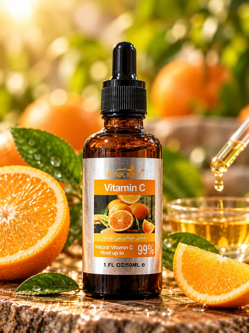 Pink Key Vitamin C Serum 50ml amber-coloured bottle with black dropper and orange label