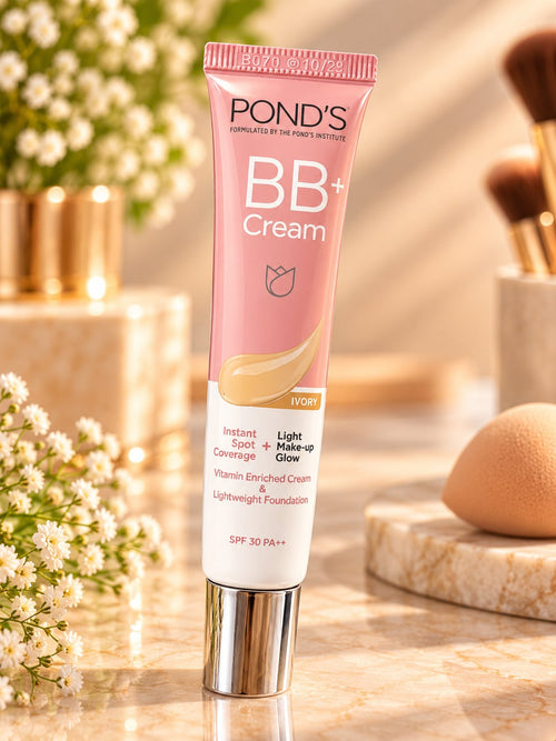 Pond’s BB+ Cream Ivory pink and white tube with silver-coloured cap