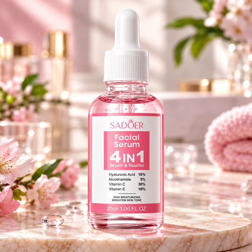 Sadoer 4-in-1 Facial Serum Repair and Nourish 30ml pink-labelled bottle with white dropper