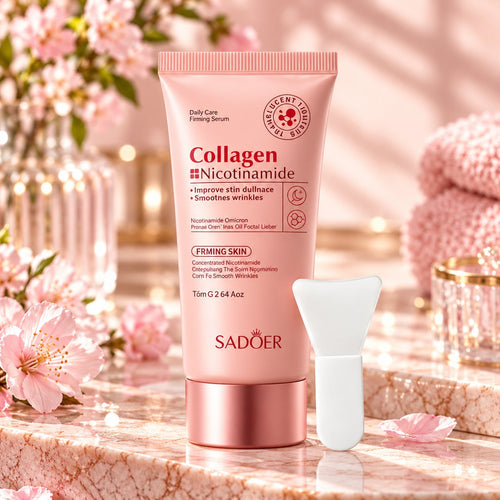Sadoer Collagen Nicotinamide Firming Serum pink tube with rose-gold-coloured cap
