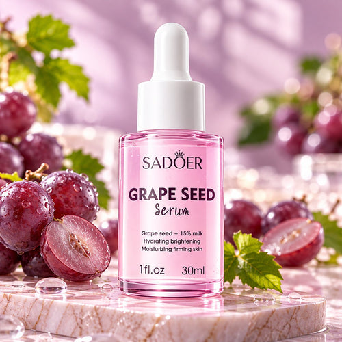Sadoer Grape Seed Serum 30ml clear bottle with pink label and white dropper