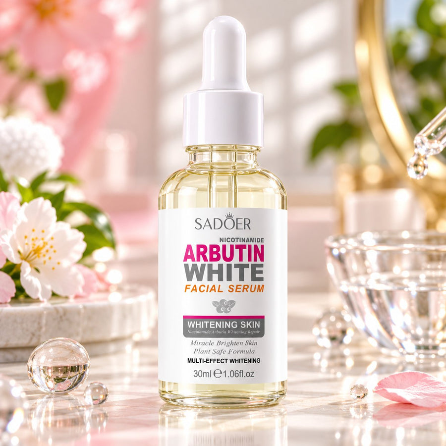 Sadoer Nicotinamide Arbutin White Facial Serum 30ml clear bottle with white dropper