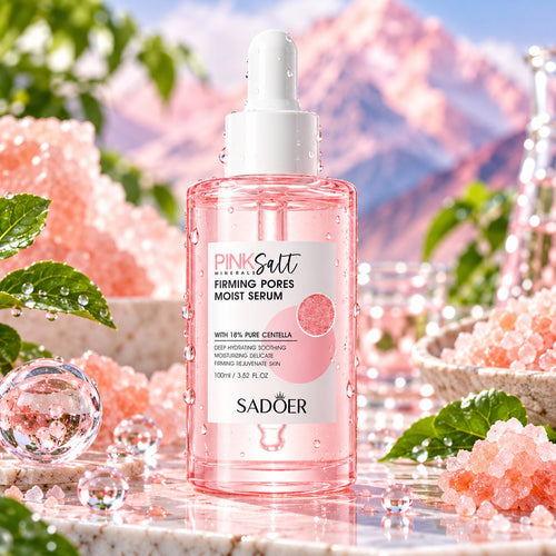 Sadoer Pink Salt Firming Pores Moist Serum 100ml clear bottle with white dropper