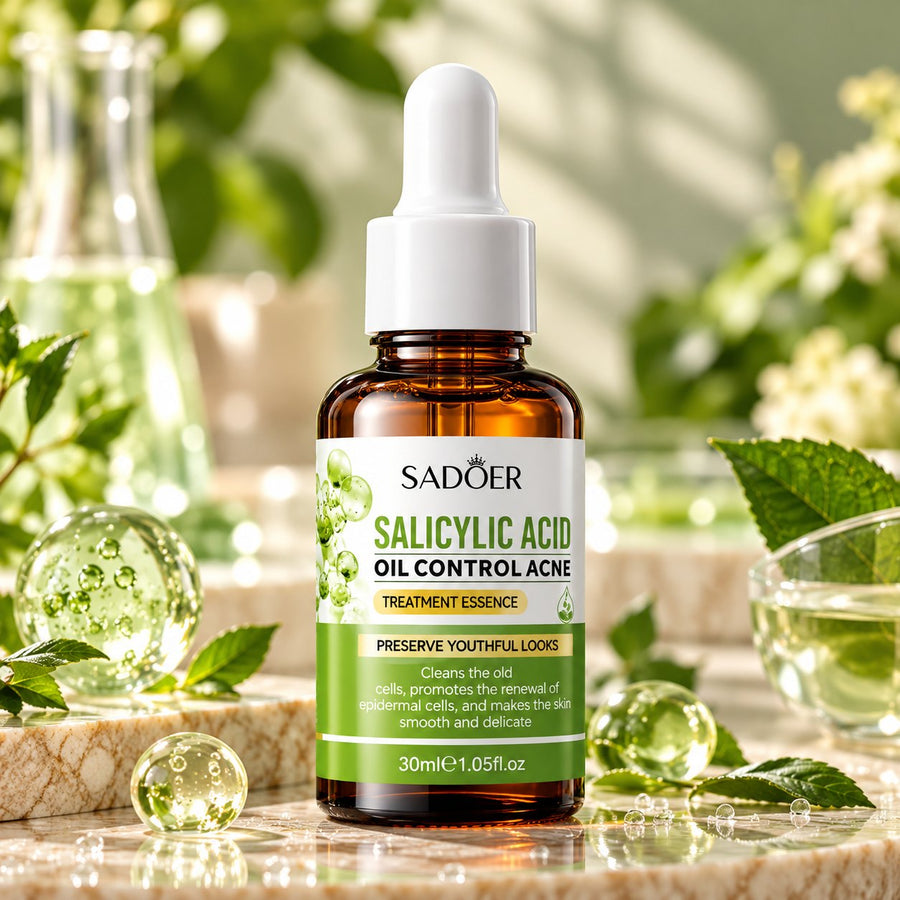 Sadoer Salicylic Acid Oil Control Acne Essence 30ml amber bottle with white dropper and green label