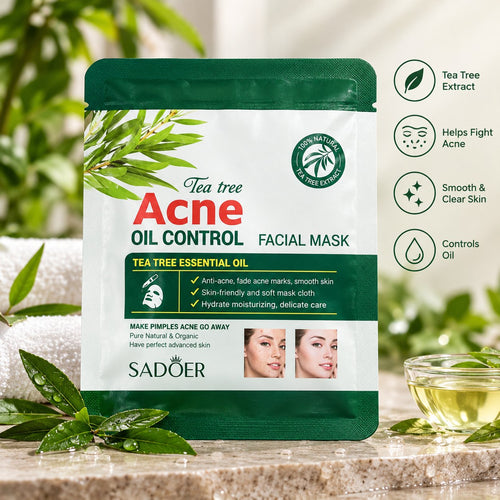 Sadoer Tea Tree Acne Oil Control Facial Mask green-and-white sachet