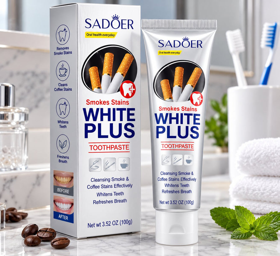 Sadoer White Plus Toothpaste 100g silver-coloured tube with white cap and matching box