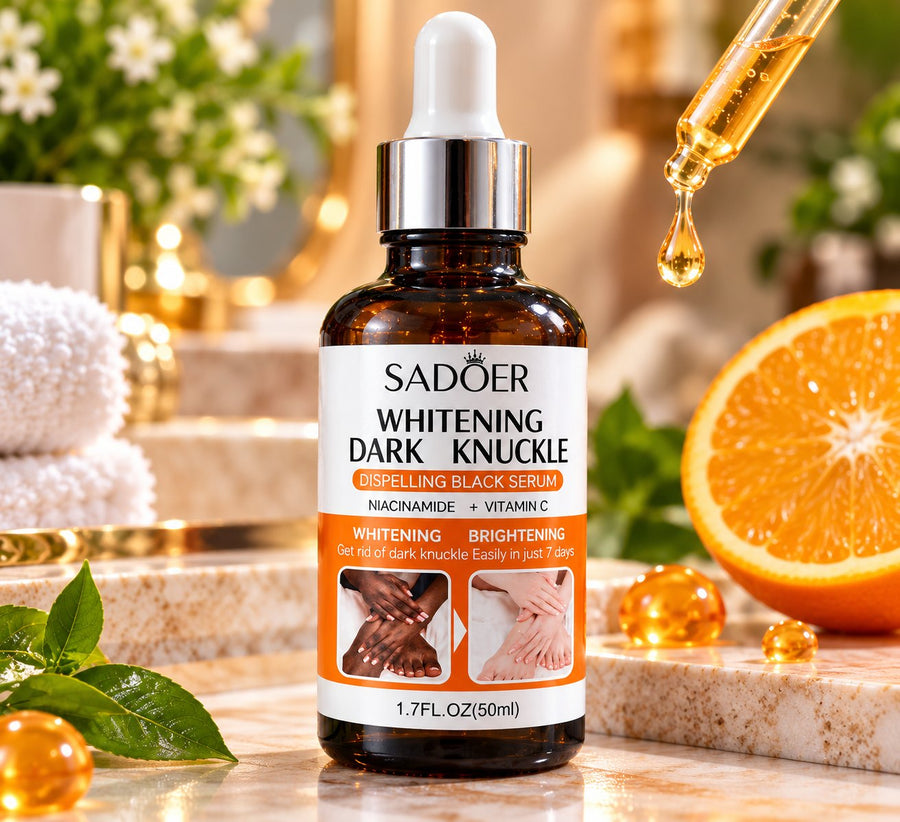 Sadoer Whitening Dark Knuckle Serum 50ml amber bottle with white dropper and silver-coloured collar