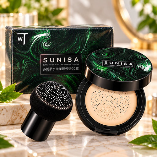 Sunisa Water Beauty Air Cushion CC Cream black-and-green compact with applicator and box